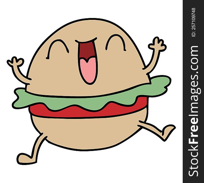 Quirky Hand Drawn Cartoon Happy Veggie Burger