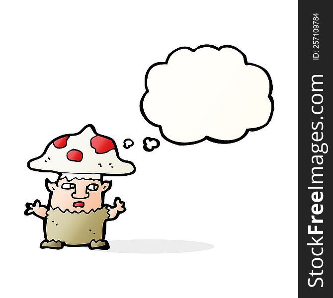 Cartoon Little Mushroom Man With Thought Bubble