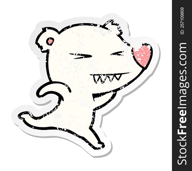 Distressed Sticker Of A Running Polar Bear Cartoon