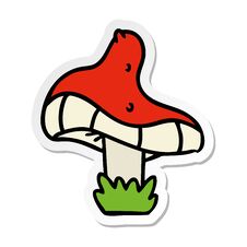 Sticker Cartoon Doodle Of A Single Mushroom Stock Photo