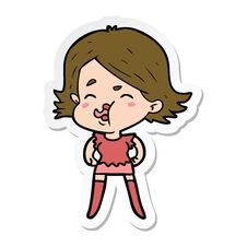 Sticker Of A Cartoon Girl Pulling Face Stock Image