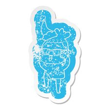 Cartoon Distressed Sticker Of A Happy Woman Wearing Spectacles Wearing Santa Hat Royalty Free Stock Photography Cartoon Distressed Sticker Of A Happy Woman Wearing Spectacles Wearing Santa Hat Royalty Free Stock Photography