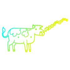 Cold Gradient Line Drawing Cartoon Cow Stock Photo