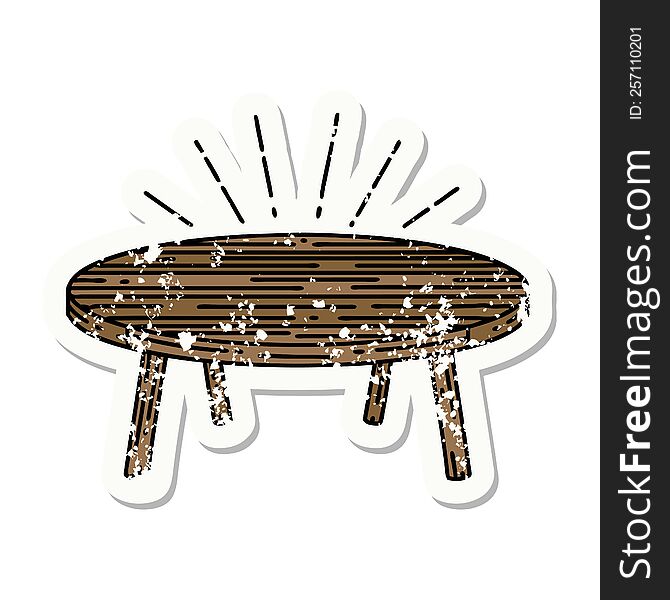 Grunge Sticker Of Tattoo Style Wood Table