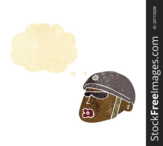 cartoon policeman head with thought bubble