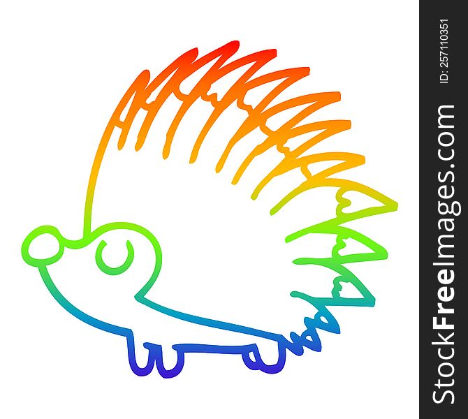 rainbow gradient line drawing of a cartoon spiky hedgehog