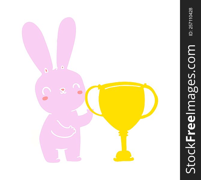cute flat color style cartoon rabbit with sports trophy cup