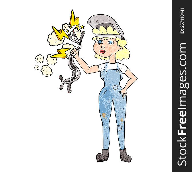 freehand textured cartoon electrician woman