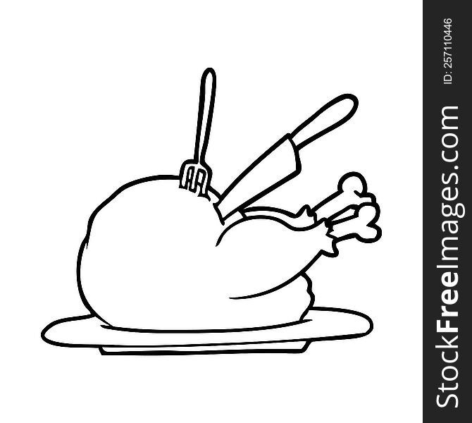 line drawing of a cooked turkey being carved. line drawing of a cooked turkey being carved