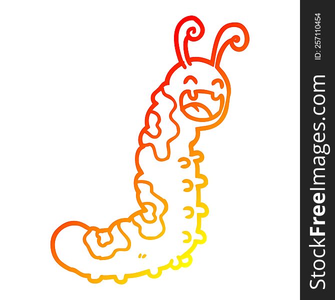 warm gradient line drawing of a funny cartoon caterpillar