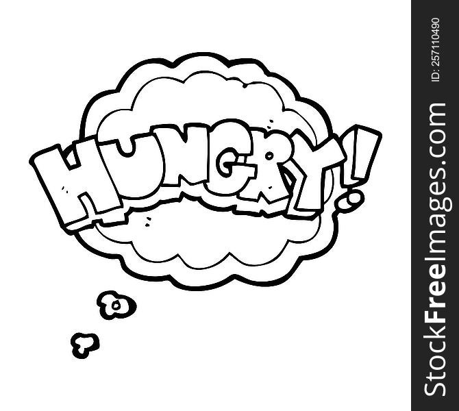 freehand drawn thought bubble cartoon hungry text