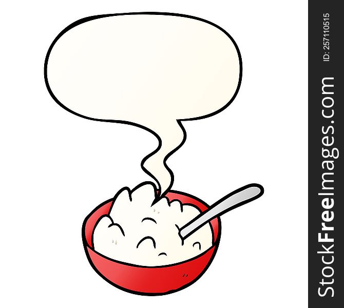 cartoon bowl of porridge with speech bubble in smooth gradient style