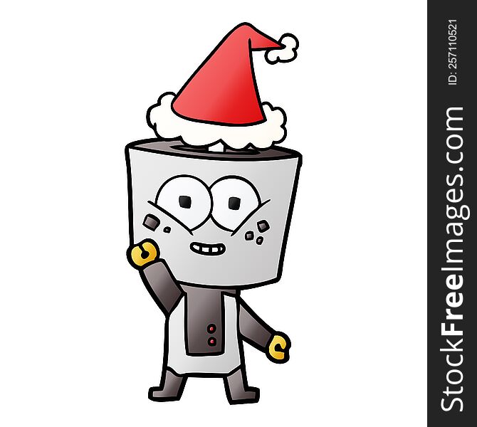 happy gradient cartoon of a robot waving hello wearing santa hat