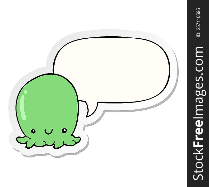 Cute Cartoon Octopus And Speech Bubble Sticker