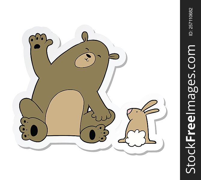 sticker of a cartoon bear and rabbit friends