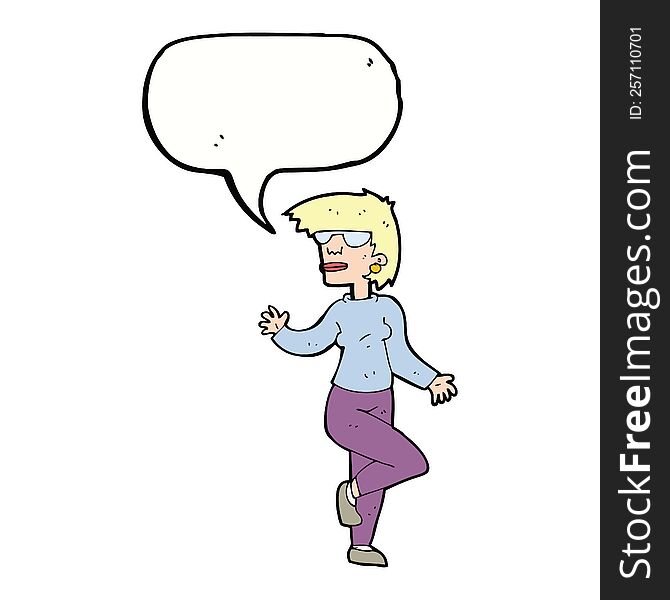 Cartoon Woman Waving With Speech Bubble