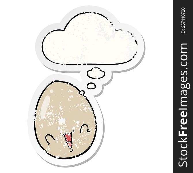 cartoon egg with thought bubble as a distressed worn sticker