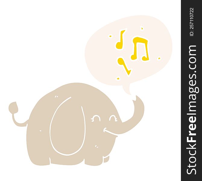 cartoon trumpeting elephant with speech bubble in retro style
