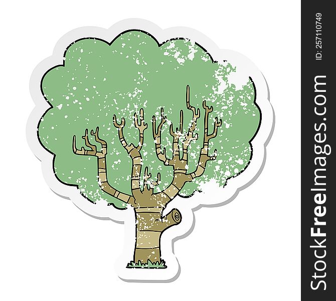 distressed sticker of a cartoon tree