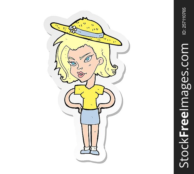 sticker of a cartoon woman in summer hat