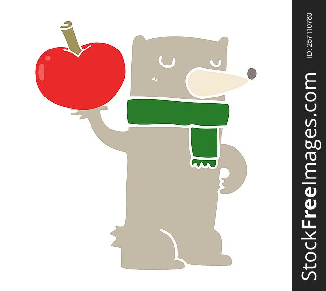 Flat Color Style Cartoon Bear With Apple