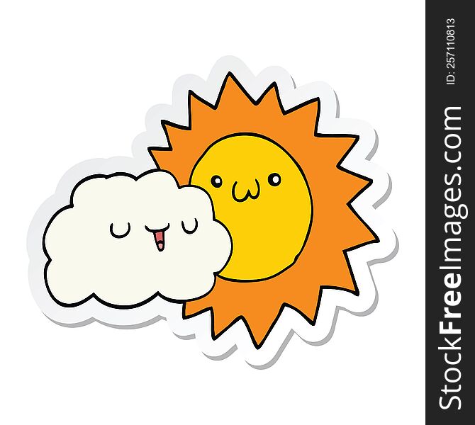 sticker of a cartoon sun and cloud