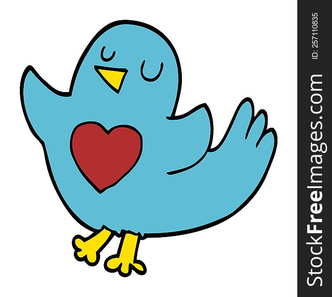 Cartoon Doodle Bird With Heart