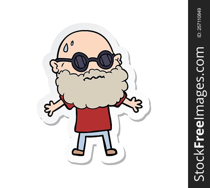 sticker of a cartoon worried man with beard and sunglasses