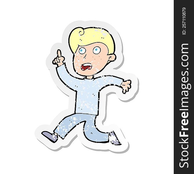 Retro Distressed Sticker Of A Cartoon Boy Panicking