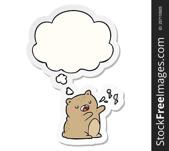 Cartoon Singing Bear And Thought Bubble As A Printed Sticker