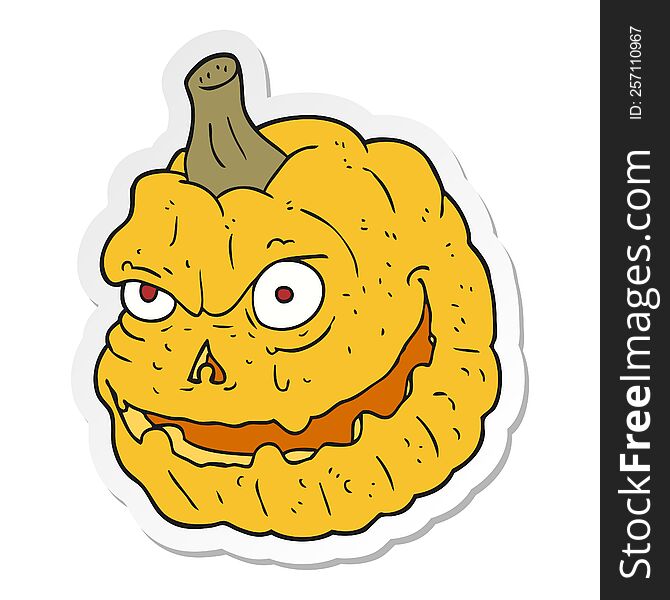 Sticker Of A Cartoon Spooky Pumpkin