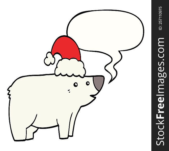 Cartoon Bear Wearing Christmas Hat And Speech Bubble