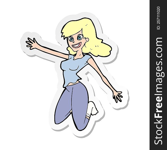 sticker of a cartoon jumping woman