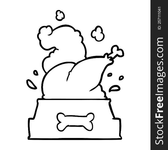 line drawing of a whole cooked turkey crammed into a dog bowl for a happy christmas pup. line drawing of a whole cooked turkey crammed into a dog bowl for a happy christmas pup