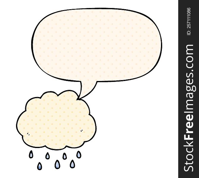 Cartoon Rain Cloud And Speech Bubble In Comic Book Style