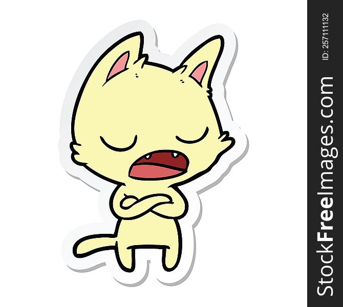 sticker of a talking cat with crossed arms