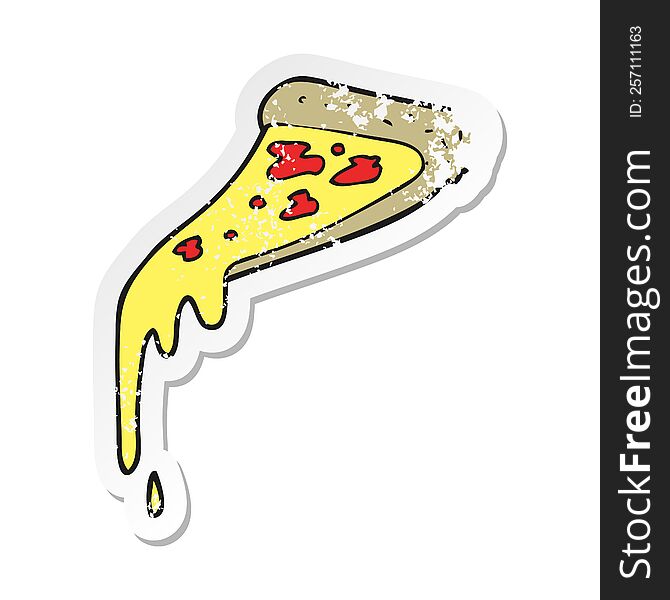 Retro Distressed Sticker Of A Cartoon Pizza Slice