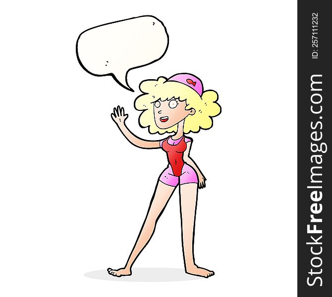 Cartoon Swimmer Woman With Speech Bubble