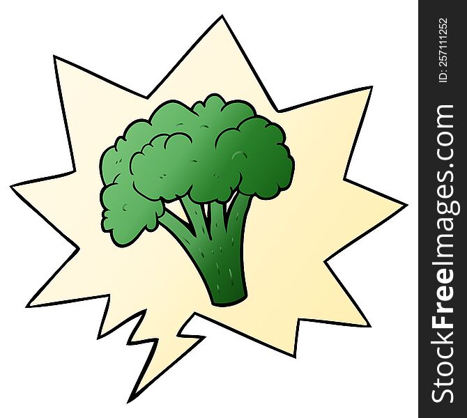 cartoon brocoli with speech bubble in smooth gradient style
