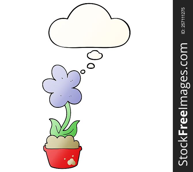 cute cartoon flower with thought bubble in smooth gradient style