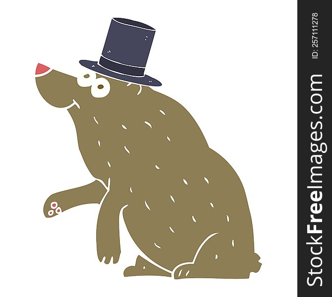 Flat Color Illustration Of A Cartoon Bear In Top Hat