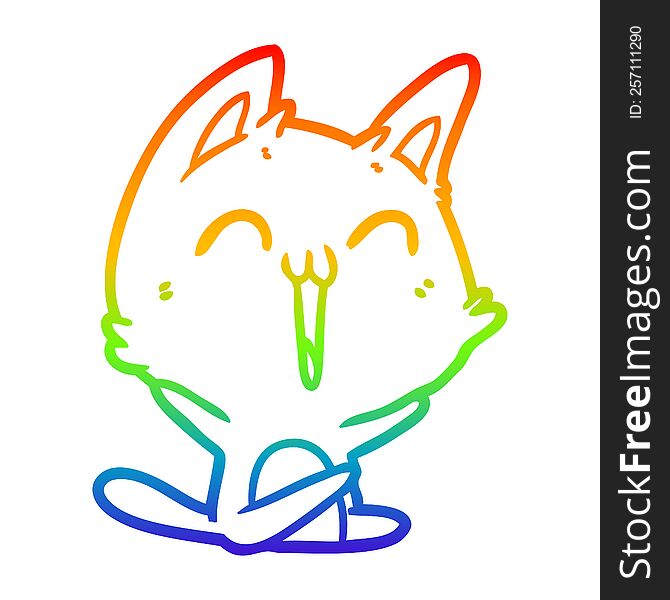 rainbow gradient line drawing of a happy cartoon cat meowing