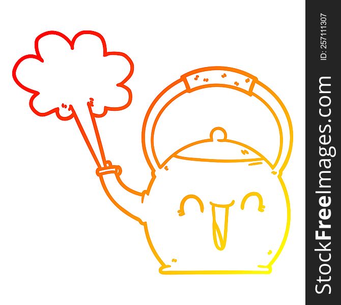 warm gradient line drawing of a cartoon boiling kettle