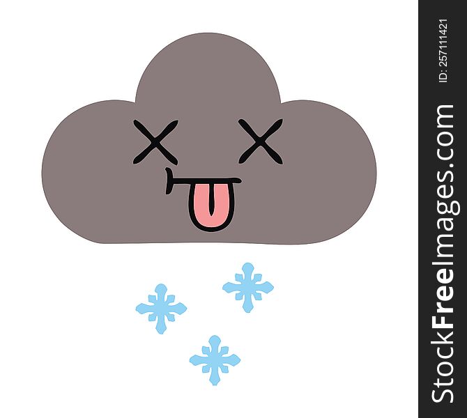 Flat Color Retro Cartoon Storm Snow  Cloud