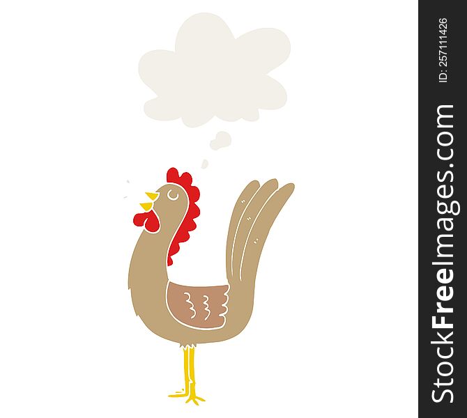 cartoon rooster with thought bubble in retro style