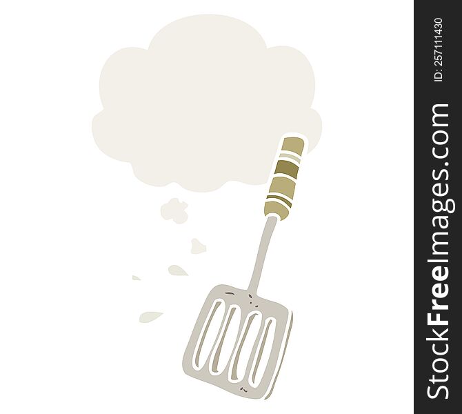 cartoon kitchen spatula with thought bubble in retro style