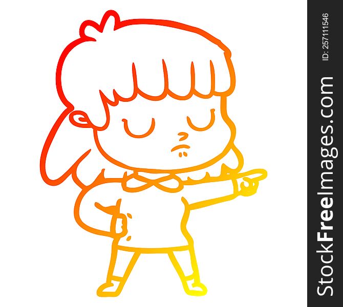 warm gradient line drawing of a cartoon indifferent woman accusing