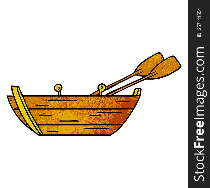 Textured Cartoon Doodle Of A Wooden Boat