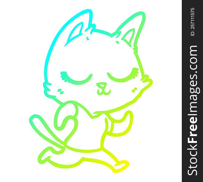 Cold Gradient Line Drawing Calm Cartoon Cat Running