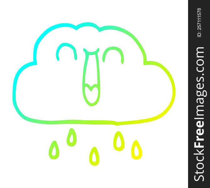 cold gradient line drawing of a cartoon happy rain cloud